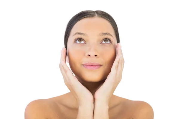 Peaceful gorgeous brunette looking up posing — Stock Photo, Image