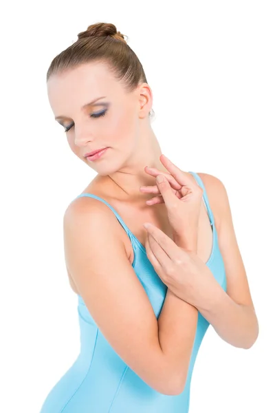 Natural pretty ballerina posing with closed eyes — Stock Photo, Image