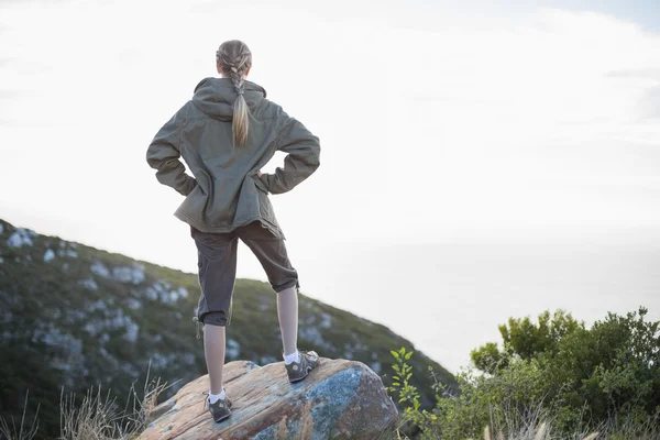 Vue arrière de la femme debout sur la pierre — Photo