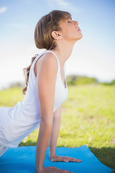 Naturliga ung kvinna stretching på hennes matta — Stockfoto