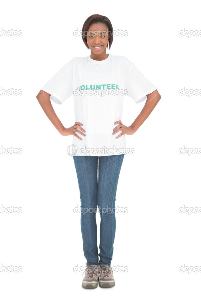 Smiling woman wearing volunteer tshirt