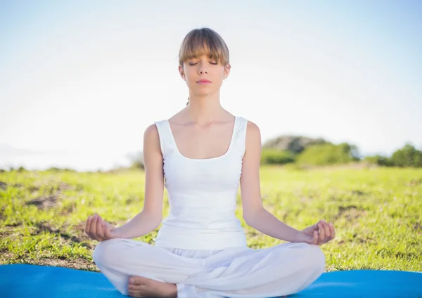 Contenido joven natural haciendo yoga —  Fotos de Stock