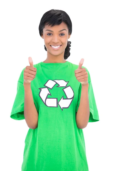 Cheerful black haired ecologist giving thumbs up — Stock Photo, Image