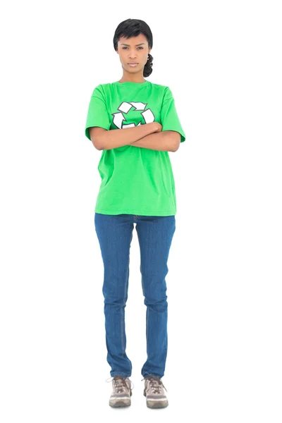 Frowning black haired ecologist posing with crossed arms — Stock Photo, Image