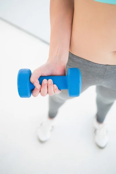 Mujer en ropa deportiva haciendo ejercicio con mancuerna — Foto de Stock