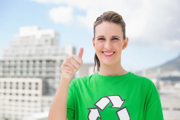 Happy environmental activist giving thumbs up — Stock Photo, Image