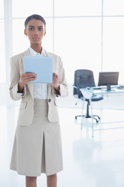 Strenge elegante Geschäftsfrau mit ihrem Tablet — Stockfoto