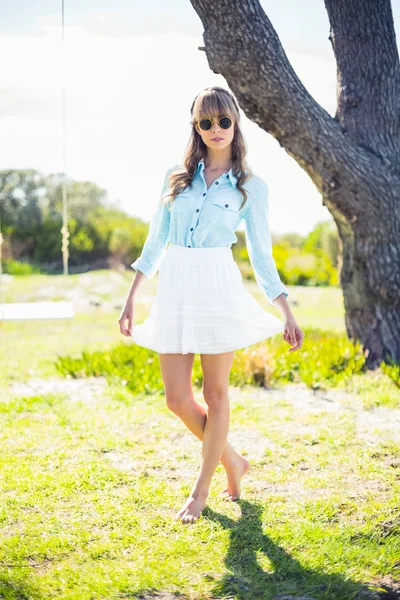 Pretty young woman wearing trendy clothes — Stock Photo, Image