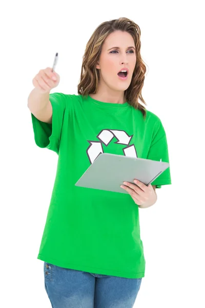 Environmental activist holding clipboard giving order — Stock Photo, Image