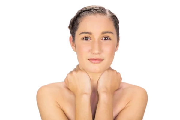 Pretty natural model suffering from painful neck — Stock Photo, Image