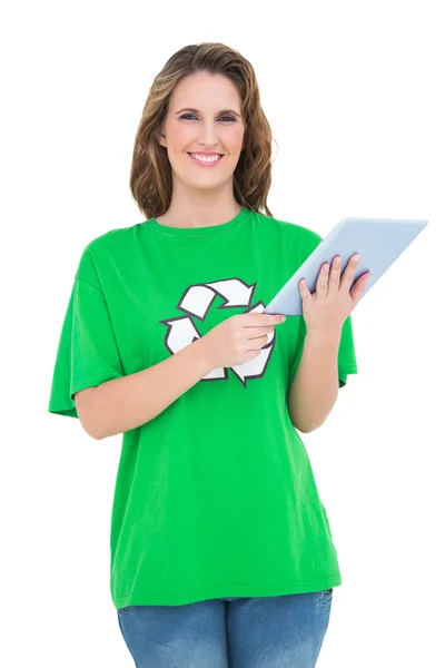Smiling environmental activist using digital tablet — Stock Photo, Image