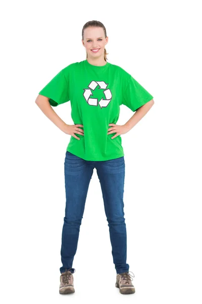 Happy pretty environmental activist posing with hands on the hips — Stock Photo, Image