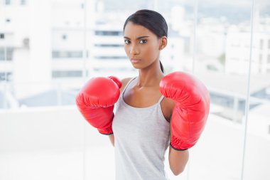 Kırmızı boks eldiven giymiş rekabetçi harika model