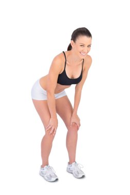 spor giyim poz neşeli uygun modelini kucağına eller