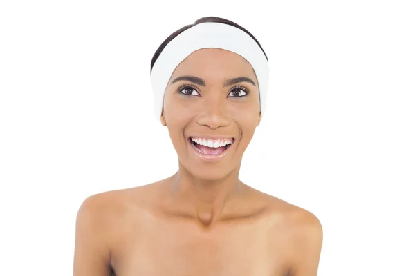 Happy gorgeous model wearing headband — Stock Photo, Image