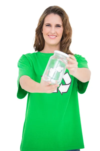 Smiling environmental activist holding glass — Stok fotoğraf