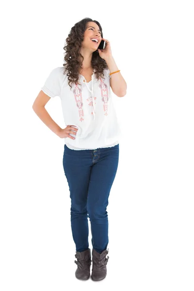 Attractive casual brunette on the phone — Stock Photo, Image