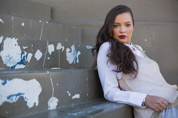 Beautiful woman with red lips posing — Stock Photo, Image