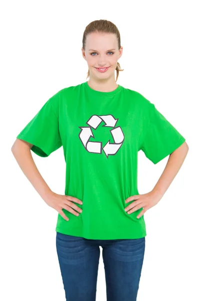 Smiling pretty environmental activist posing with hands on the hips — Stock Photo, Image