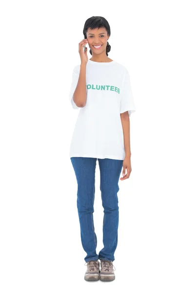 Cute black haired volunteer posing looking at camera — Stock Photo, Image