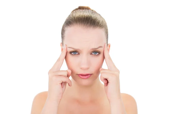 Thinking pretty blonde model looking at camera — Stock Photo, Image