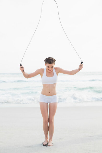 Dynamic slim model playing with a skipping rope