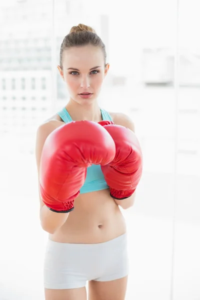 Sporty stern woman boxing — Stock Photo, Image