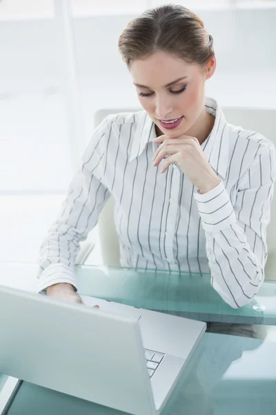 Gorgeous calm businesswoman working with her notebook — Stock Photo, Image