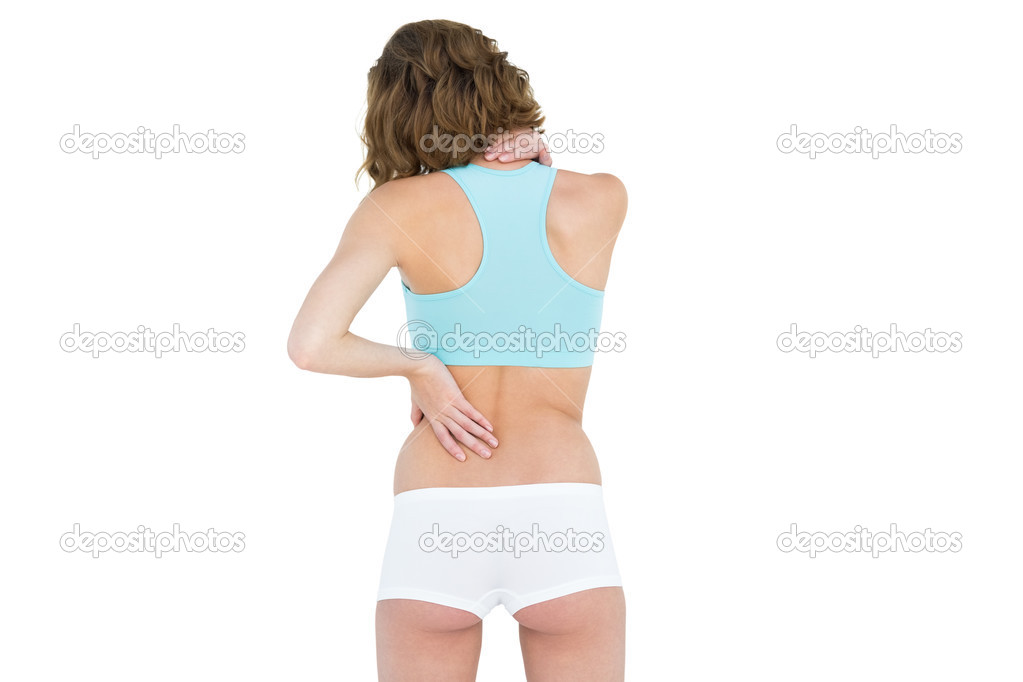 Rear view of slender brunette woman wearing sportswear
