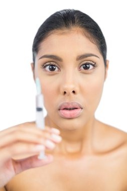 achtersteven naakt brunette bedrijf injectie