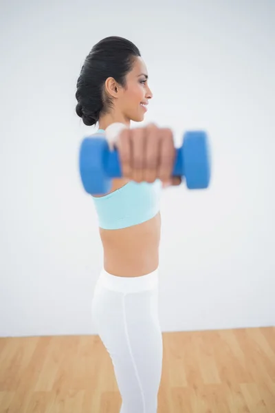 Content fit woman lifting dumbbells — Stock Photo, Image