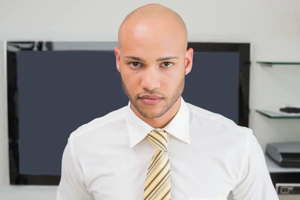 Portrait of a serious bald businessman at office — Stock Photo, Image