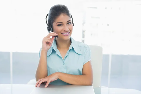 Close up of a businesswoman wearing headset — Stock Photo, Image