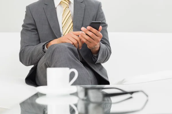 Mid section of an elegant businessman text messaging — Stock Photo, Image