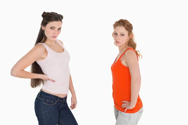 Unhappy female friends not talking after argument — Stock Photo, Image