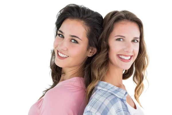 Side view portrait of two happy young female friends — Stock Photo, Image