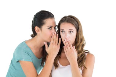 Two young female friends gossiping clipart
