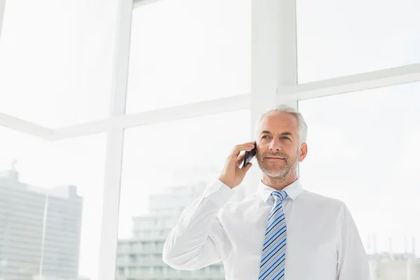 Uomo d'affari maturo utilizzando il telefono cellulare in ufficio — Foto Stock