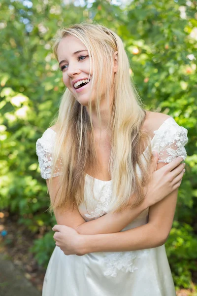 Blonde pretty bride laughing — Stock Photo, Image