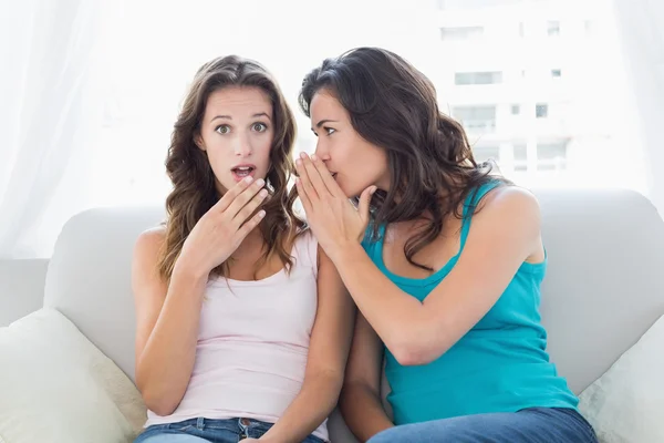 Mujeres amigas chismorreando en la sala de estar — Foto de Stock