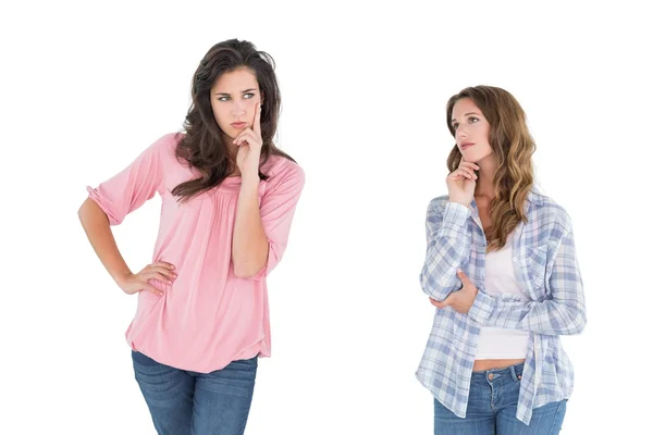 Two thoughtful casual young female friends — Stock Photo, Image