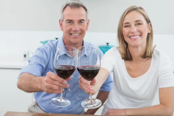 一对夫妇举行葡萄酒眼镜的肖像 — 图库照片