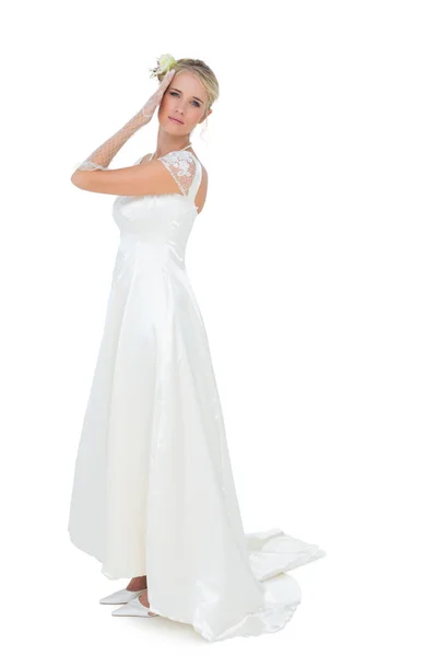 Portrait of bride posing over white background — Stock Photo, Image