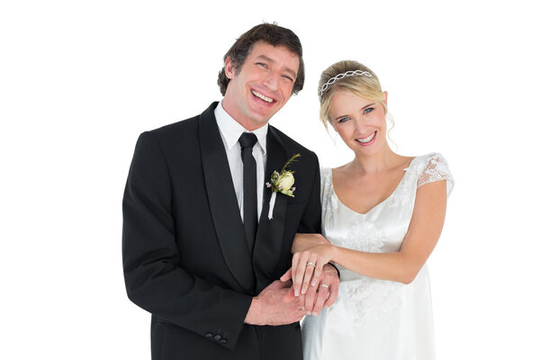 Beautiful newlywed couple smiling Stock Image