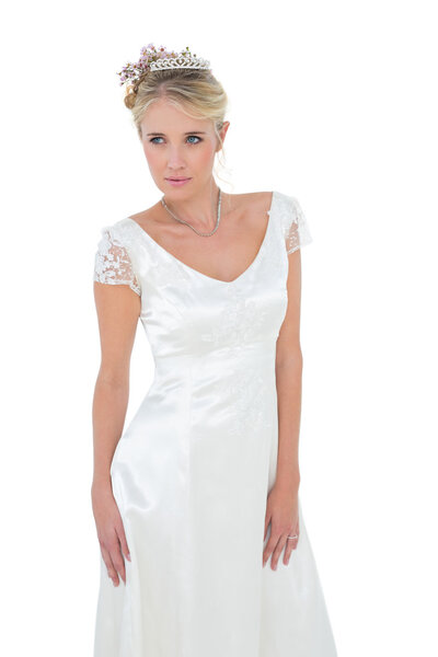 Bride day dreaming against white background Royalty Free Stock Photos