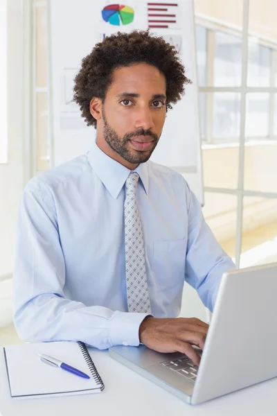 Retrato de homem de negócios usando laptop na mesa de escritório — Fotografia de Stock