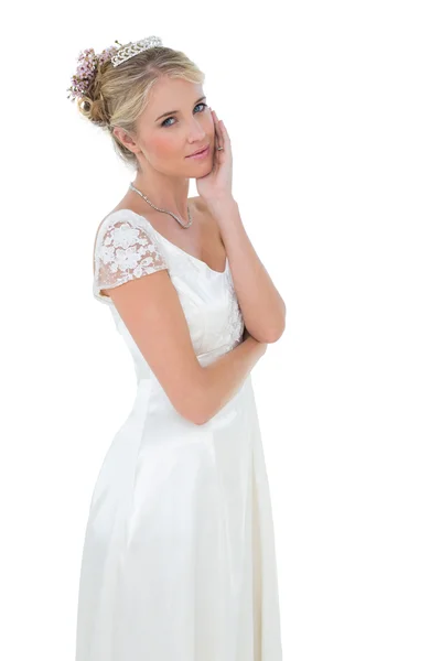 Pretty bride standing over white background — Stock Photo, Image