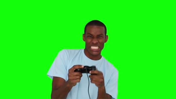 Casual young man playing video games — Stock Video