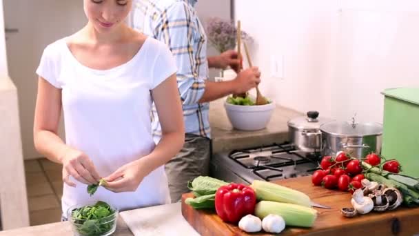 Jovem feliz casal cozinhar — Vídeo de Stock