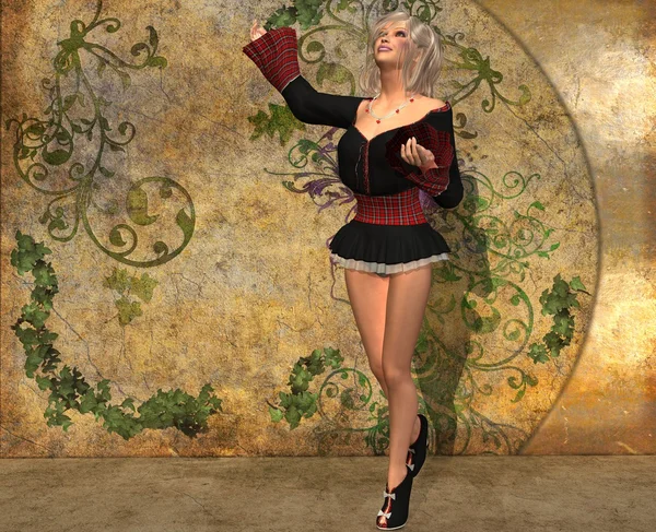 sahne - duvarın yanında güzel bir kız